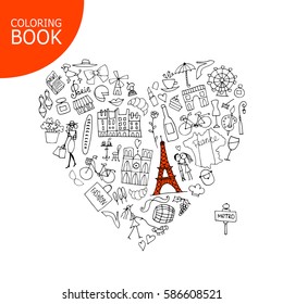 France travel, sketch. Page for your coloring book