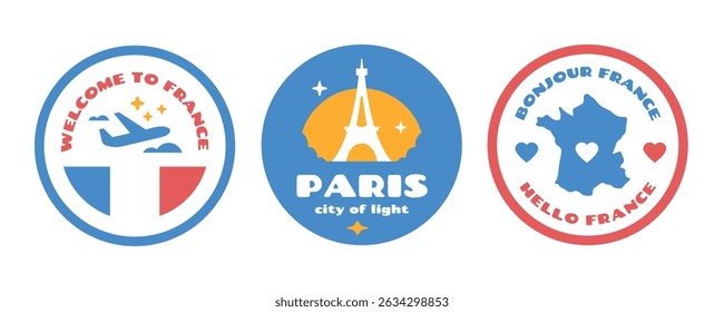 France travel  stickers elements in flat style