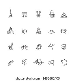 France Travel Vector Line Icon Set