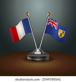 Francia y Turquía y Caicos banderas de la tabla de relación con el fondo de gradiente. Ilustración vectorial