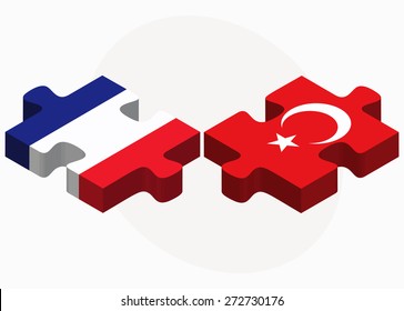 France and Turkey Flags in puzzle isolated on white background
