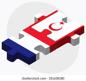 France and Turkish Republic of North Cyprus Flags in puzzle isolated on white background