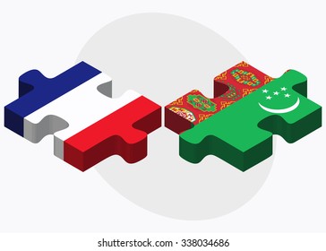France and Turkmenistan Flags in puzzle isolated on white background