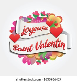 France type joyeuse saint valentin Happy Valentine's Day lettering. Vector illustration. French language