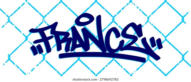 France typography hand drawn graffiti tag. Creative street art style text word mark with spray paint drip details for streetwear clothing print presentation layout graphic design asset clip art.