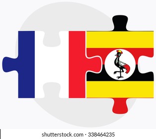 France and Uganda Flags in puzzle isolated on white background