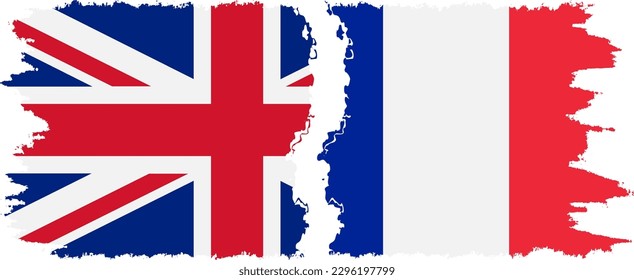 France and UK grunge flags connection, vector