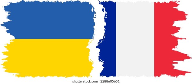 France and Ukraine grunge flags connection, vector