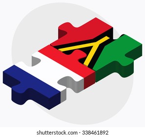France and Vanuatu Flags in puzzle isolated on white background