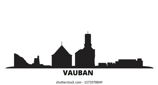 France, Vauban city skyline isolated vector illustration. France, Vauban travel black cityscape