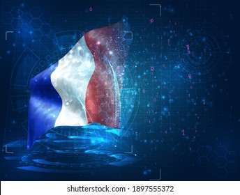 France, vector 3d flag on blue background with hud interfaces