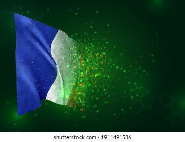 France, vector 3d flag on green background with polygons and data numbers