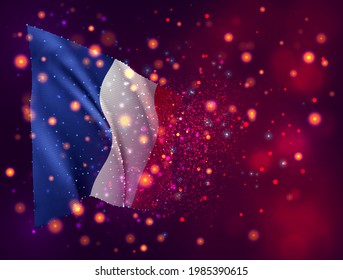 France, vector 3d flag on pink purple background with lighting and flares