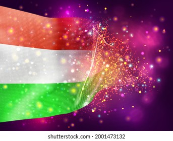 France, vector 3d flag on pink purple background with lighting and flares