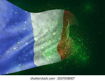 Francia, indicador vectorial 3d sobre fondo verde con polígonos y números de datos
