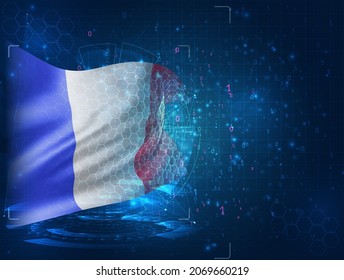 France, vector 3d flag on blue background with hud interfaces