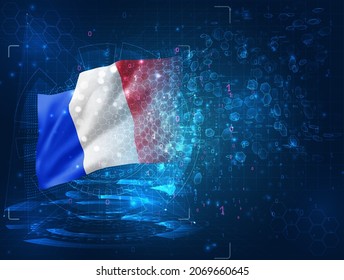 France, vector 3d flag on blue background with hud interfaces