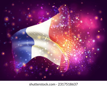 France, vector 3d flag on pink purple background with lighting and flares