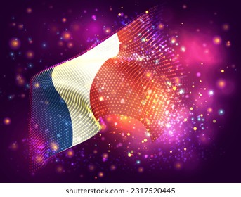 France, vector 3d flag on pink purple background with lighting and flares