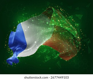 Francia, Vector 3d bandera sobre fondo verde