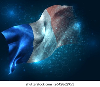 France, vector 3d flag virtual triangular polygons on a blue background