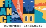 France vector banner, illustration. City skyline, historical buildings in modern flat design style. French ancient landmarks in Paris and other areas