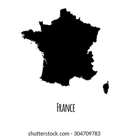 France vector black outline map with caption on white background. 