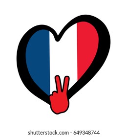 France Vector Flag Inside Heart and peace hand Shape Graphic Element Illustration Template Design.