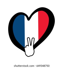 France Vector Flag Inside Heart and peace hand Shape Graphic Element Illustration Template Design.