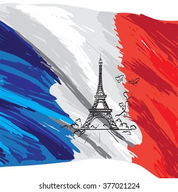 france vector flag isolated texture tour Eiffel romantic vector illustration heart frame