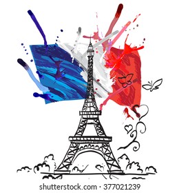 france vector flag isolated texture tour Eiffel romantic vector illustration heart frame