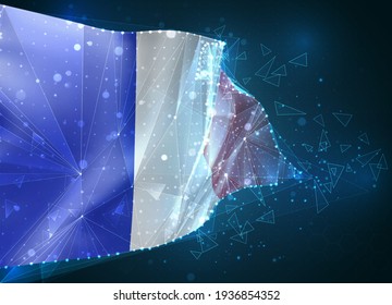 France, vector flag, virtual abstract 3D object from triangular polygons on a blue background
