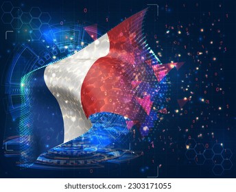 France,  vector flag, virtual abstract 3D object from triangular polygons on a blue background