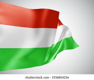 France, vector flag with waves and bends waving in the wind on a white background.