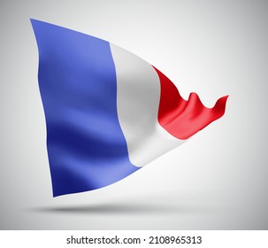 France, vector flag with waves and bends waving in the wind on a white background.