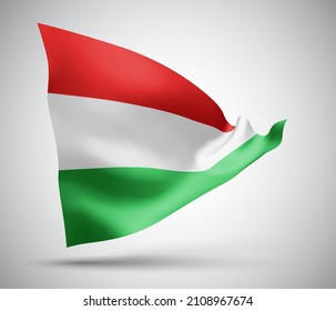 France, vector flag with waves and bends waving in the wind on a white background.