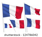 France vector flags set. 5 wavy 3D cloth pennants fluttering on the wind. EPS 8 created using gradient meshes isolated on white background. Five fabric flagstaff design elements from world collection