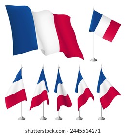 France vector flags. A set of flags with metal stand, and one wavy flag fluttering on the wind. Created using gradient meshes, EPS 10 design elements from world collection