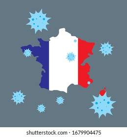 france vector graphics map and corona virus