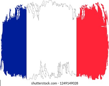 France vector grunge brush stroke with  national flag and contour map. 