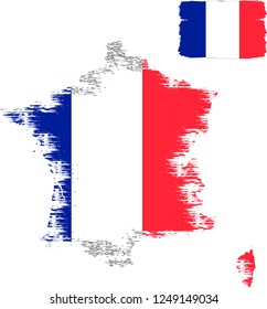 France vector grunge brush stroke with  national flag and contour map. 