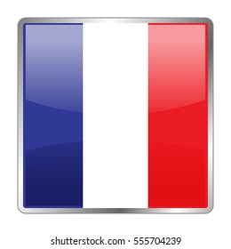 France vector icon flag. Isolated square glass glossy glow button with national flag of the France.