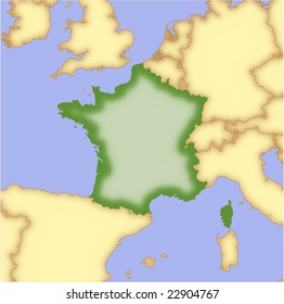 France, vector map, with borders of surrounding countries. 5 named layers, fully editable.