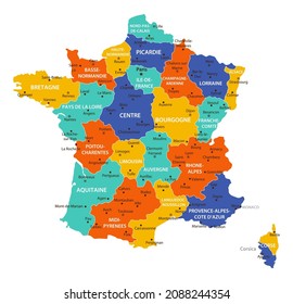 France vector map. High detailed illustration with borders and cities