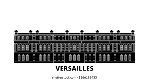 France, Versailles Landmark flat travel skyline set. France, Versailles Landmark black city vector illustration, symbol, travel sights, landmarks.