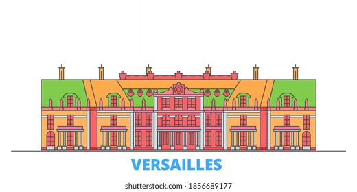 France, Versailles line cityscape, flat vector. Travel city landmark, oultine illustration, line world icons