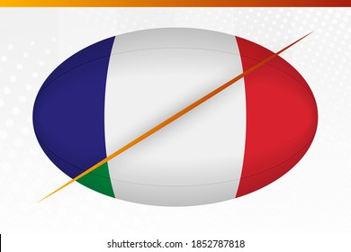 France versus Italy, concept for rugby tournament. Vector flags stylized Rugby ball.