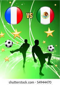 France versus Mexico on Abstract Green Stars Background Original Illustration