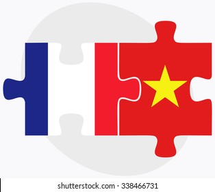 France and Vietnam Flags in puzzle isolated on white background