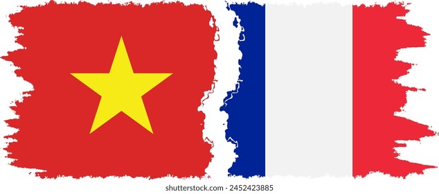 France and Vietnam grunge flags connection, vector